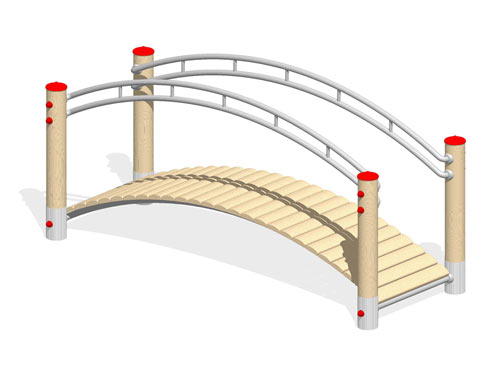 PONT COURBE AVEC MAIN-COURANTE - montants en lamellé-collé