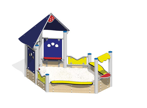 AIRE DE JEU DE SABLE AVEC TOITURE (longueur 3,30 m) - montants en inox