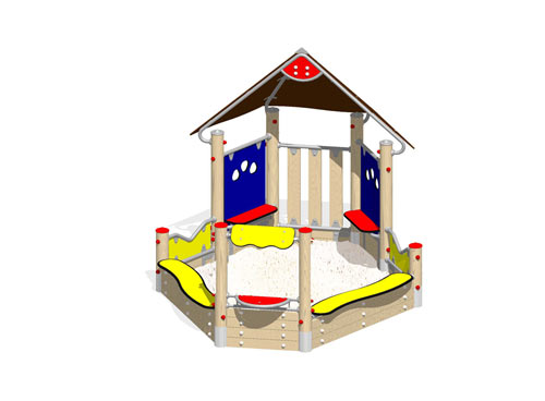 AIRE DE JEU DE SABLE AVEC TOITURE (longueur 3,30 m) - montants en robinier lamellé-collé
